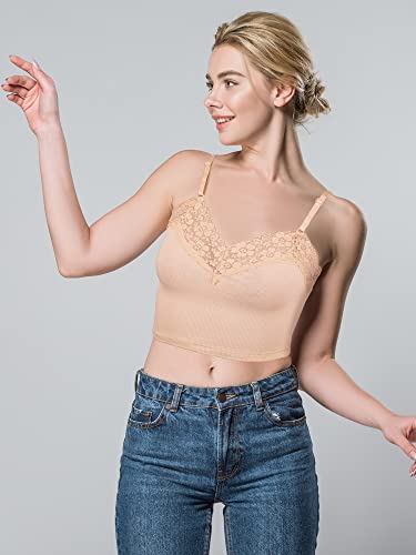 6 Pack Lace Camisole For Women, Ribbed V-Neck Crop Top, Spaghetti Strap Tank Tops For Layering, Athletic Fit (As1, S) #TOP5