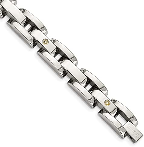 ICE CARATS Stainless Steel 14k White Gold .03 Carat Diamond 8.5 Inch Bracelet Men Link Fine Jewelry For Dad Mens Gifts For Him