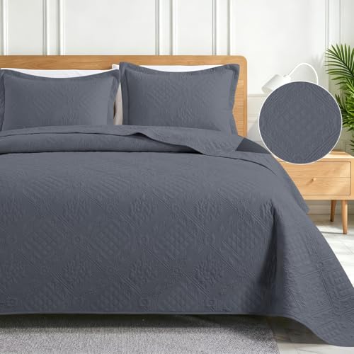 CYCMACO Verano Colcha para Cama, 220x260cm, Suaves Colcha Cama, Cubrecama Multiusos, Moderna Cubrecama, Cubrecolcha De Microfibra, Suave Y Ligera, para Todas Las Estaciones, Gris Oscuro
