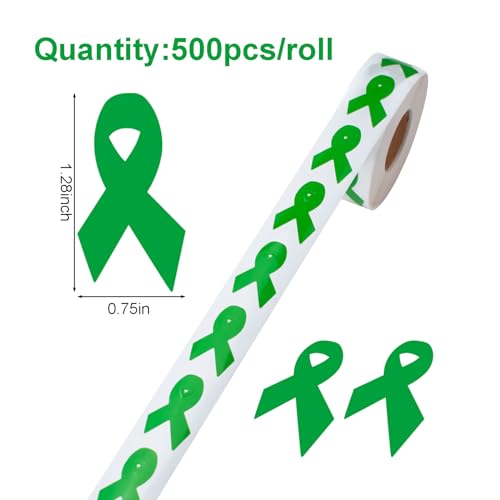 WANDIC 0.75 * 1.28'' Green Ribbon Awareness Sticker - Image 2