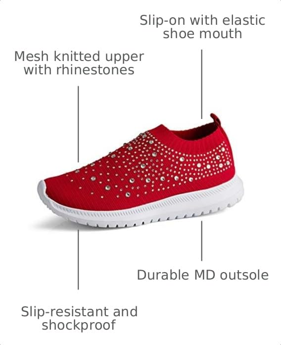 Image of GOSPT Women's Mesh Sport Shoes Rhinestone Glitter Slip On Ballroom Jazz Latin Dance Sock Sneakers