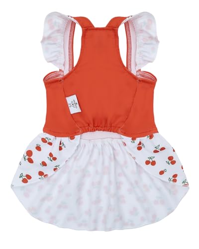 Image of CuteBone Dog Dress for Small Dogs Girl, Cherry Summer Dresses with Bow & Ruffle Sleeve, UPF50+ Sun Protection, Cute Pet Clothes for Puppy for Birthday Wedding Party Beach ZSFX06XXS