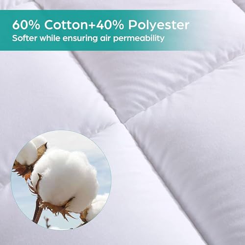 Image of WhatsBedding Waterproof Mattress Topper Twin Size Cotton Top Down Alternative Filling Pillowtop Mattress Topper Cover-Fitted Quilted
