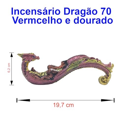 Incensário Dragão Porta Incenso Resina Vareta Buda Ganesha Hamsa (Vermelho e Dourado)