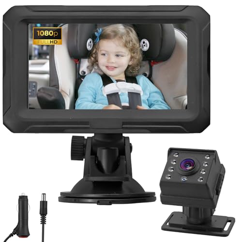 eSynic 1080P HD Baby Car Camera 4.3'' Display Baby Monitor Camera for Back Seat with IR Night Vision |360° Adjustable Rotation |150° Wide Angle | Rear View Car Mirror In Driving for Child Kid Pet