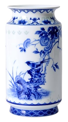 Image of Essenware Blue and White Vintage Vase Chinoiserie Farmhouse Decorative Vases Flower Terracotta pots for Tableshelf Bookshelf Bathroom Living Room Kitchen 8.3inch