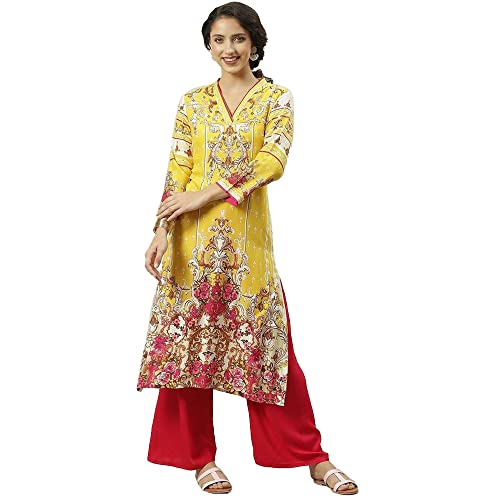 Image of BIBA Solid Rayon A Line Fit Women Kurta