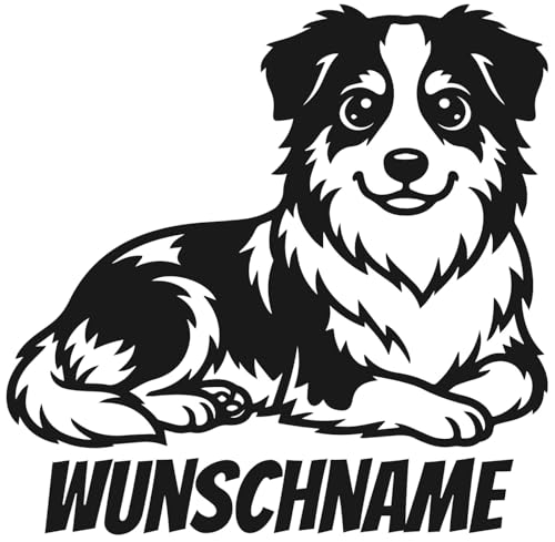 Samunshi® Australian Shepherd mit Name Hunde Aufkleber Autoaufkleber für Motorrad Fahrrad Roller oder Auto Wohnmobil SUV Geländewagen Sticker Dog Dogo 10 x 10cm