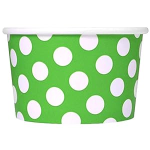 UNIQ [1,000 Count] Green Paper Ice Cream Cups – 8 oz Polka Dotty Disposable Dessert Containers Perfect For Yummy Treats! Frozen Dessert Supplies