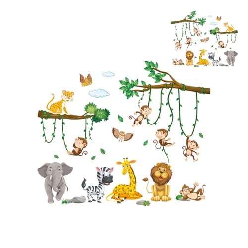 Stickers Muraux Enfants Animaux de la Jungle Autocollant Mural Enfant Safari Arbre Branche Decoration Chambre Bebe Garcon Fille Stikers Murals Papier Peint...