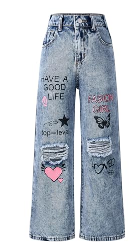 Happy Cherry Fille Déchiré Jeans Baggy Large Pantalon en Denim Taille Élastiquée Y2K Jean Kpop...