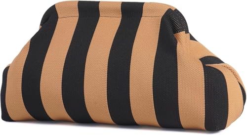 Image of Kawn Women's Striped Crochet Clutch Purse | Woven Handcrafted Shoulder Handbag | Kiss-Lock Dumpling Style Evening Clutch for Daily Use & Outings