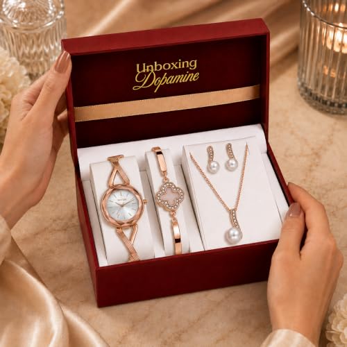 Image of Signature Edit Watch & Jewelry Set for Women | Women's Watch & Jewelry Gift Set, Rose Gold Watch with Bracelet, Necklace & Earrings