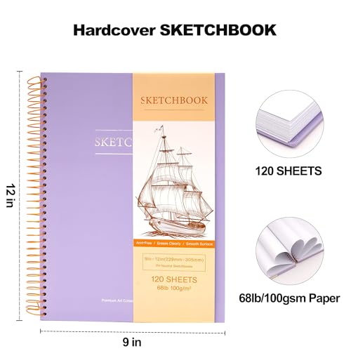 Yoment Sketch Book 9" x 12": Spiral Bound Sketchbook for Kids Teens Adults Artists Beginners, School Supplies Art Supplies,240 Pages (68lb/100gsm) Premium Drawing Pad for Sketching Writing Painting