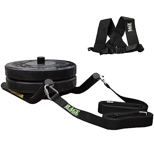 Rage Fitness Speed Training Pull Sled, Workout Weight Sled for Upper Lower Body Speed & Strength Development, Endurance & Cardio Training, Helps Build Knee Strength, Compatible with 2\" Weight Plates