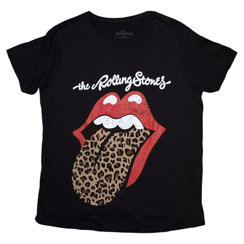 Rolling Stones - Camiseta con estampado de leopardo para mujer, color negro, negro/blanco, S