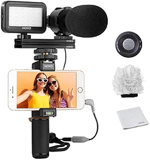 Movo Smartphone Vlogging Kit V7 with Grip Rig, Stereo Microphone, LED Light and Wireless Remote - YouTube, TikTok, Vlogging Equipment for iPhone/Android Smartphone Video Kit
