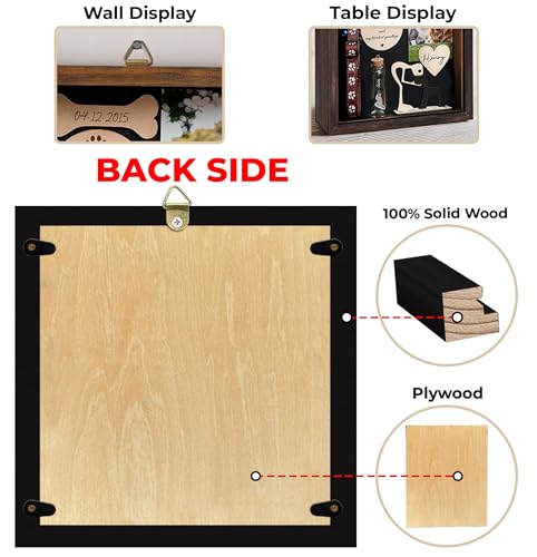 8.6'' Pet Memorial Gift Shadow Box Black Collar Holder Picture Frame Pet Paw Ink Kit Dog Wooden Sculpture Bottle Rainbow Pet Hair Keepsake Gift Loss of Dog Cat Tabletop Wall Hanging PSD-4B