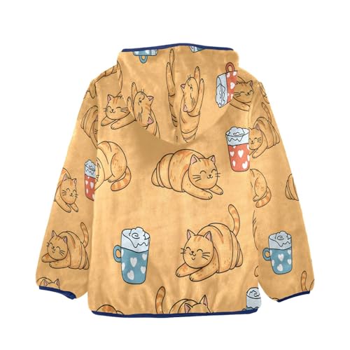 Cats and Coffee Mugs Pattern Toddler Fleece Jacket Girl Boys Hooded Fleece Jacket Coat Warm Outwear Zip-up 3-10T2