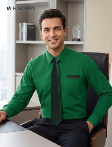 Image of HISDERN Mens Dress Shirt with Tie Pocket Square Set Classic Button Down Shirt Matching Tie Long Sleeve Shirts