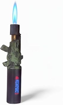 ولاعة سيجار Newport Zero Gun AR قابلة لإعادة التعبئة مع شعلة نفاثة من البوتان مع غطاء أمان وتصميم قابل للتعديل مقاوم للهب والرياح شعلة شديدة التحمل للسيجار والطبخ والحرف اليدوية للجيش