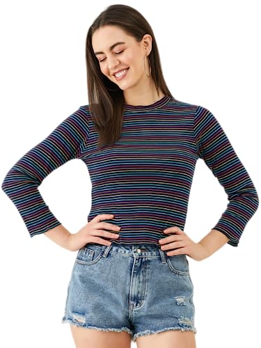 Image of Modeve Women Horizontal Stripes Striped Long Sleeves Top for Summer||Winterwear||