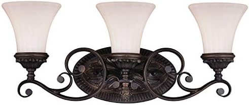 VAXCEL Avenant 3-Light 23 inch Wide Venetian Bronze Traditional Bathroom Vanity Lighting Fixture, Etched White Glass Shade, Dimmable, LED Compatible, Over The Mirror Mounted Poly Resin Wall Sconce