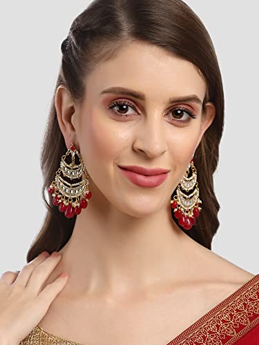 Karatcart Gold Plated Red Tumble Kundan Chandbali Earrings for Women - Image 4