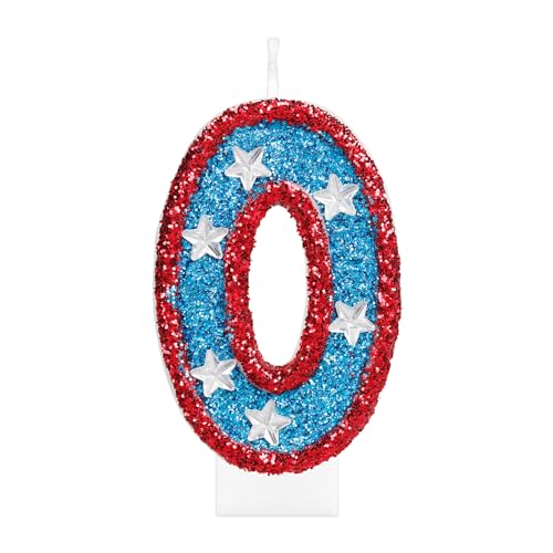 iNINGER Red Number 0 Candle Hero Blue Birthday Candle 3D Number 0 Candle for Red Blue Birthday Number Candles American Flag Perfect for Independence Day and Captain Party Supplies