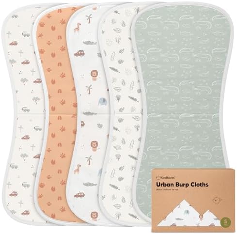 Organic Burp Cloths Baby Boy & Girl, 5-pack Cotton Burp Rags (Wilderness)