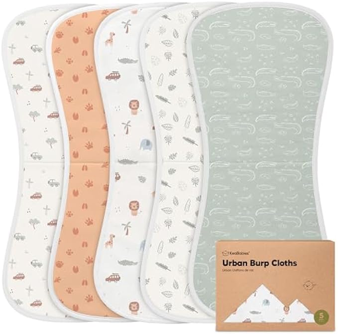 Organic Burp Cloths for Baby Boys and Girls - 5-Pack Super Absorbent Burping Cloth, Burp Clothes, Soft & Plush Newborn Towel, Milk Spit Up Rags, Burpy Cloth Bib for Unisex, Burping Rags (Vessels)