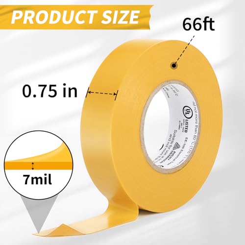 Image of Avery Dennison Electrical Tape, 10 Rolls General Use PVC Electric Tape, UL /CSA Listed in x 66 ft Insulating Vinyl Tape for Electrical, Repairs, Automotive and Equipment, EE-100, Yellow