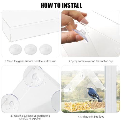 Mangeoire pour Oiseaux 15x15x6cm Mangeoire à Oiseaux pour Fenêtres Mangeoires à Fenêtre Acrylique Transparent Émangeoire de Fenêtre Transparent avec 3 Ventouses – Image 5