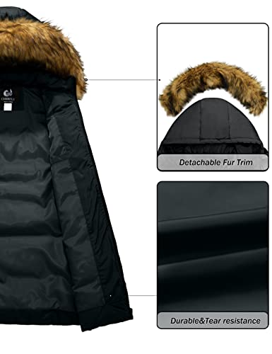 Cherfly Women's Winter Puffer Coat Heavy Warm Long Parka Down Jacket With Fur Hood,Black,Large #TOP4
