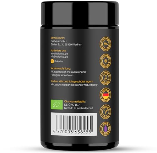 BIO Schwarzkümmelöl Kapseln - 5.000mg Thymochinon/100g - 60 Kapseln vegan im 2-Monats-Vorrat - Lichtschutz MIRON Violettglas - Nigella Sativa Extrakt – laborgeprüft und in Deutschland produziert