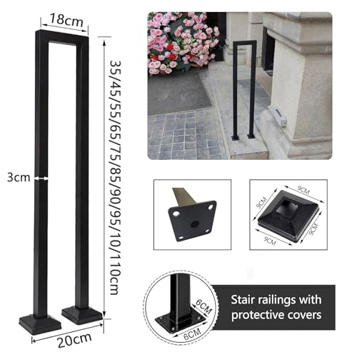 OVLRIJP Stair Railing Indoor, U-Shaped Stair Rail, Metal Bannister Rail for Stairs, Handrails for Stairs, Hand Rail U Shape for Loft, Porch, Balcony,Indoor, Outdoor (Black, 90cm)