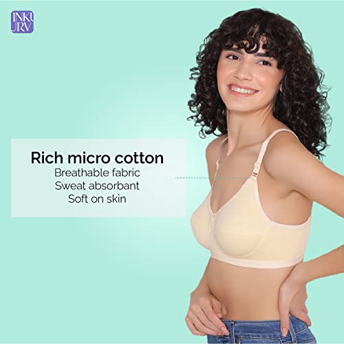Image of INKURV Full Coverage Bra Set for Women | Non-Wired, Non-Padded Everyday Bra for Girls | Made with Soft Cotton Blend Fabric, Comfortable Regular Wear Bra - Rio Combo of 3