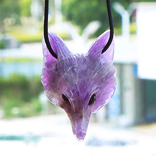Artistone Amethyst Crystal Fox Pendant 1.6 Inch Fox Head Hand-Carved Gemstone Necklace Healing Crystal Statue Animal Collection Figurine With Gift Box #TOP7