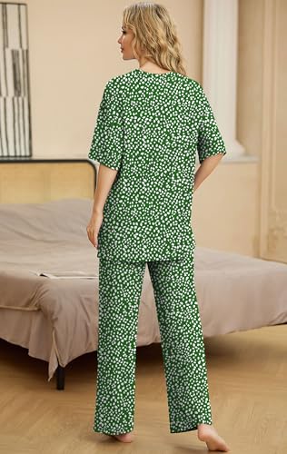 Image of PrinStory Womens Pajamas Sets 2 Piece Lounge Set Short Sleeve Tops and Long Pants Soft Pjs Loungewear with Pockets