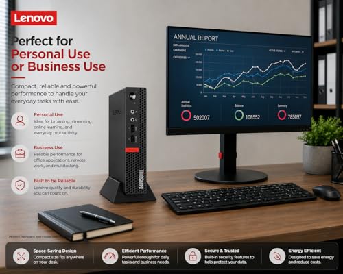 Image of Lenovo ThinkCentre Mini Desktop Computer with AMD Processor & Graphics, 8GB DDR4 RAM, 1TB SSD, Windows 11, Wi-Fi, Bluetooth, 2X DisplayPort, RJ-45 Port, USB, for Daily Work, Wired Keyboard & Mouse