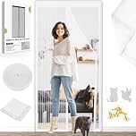 Magnetic Fly Screen Door Curtain - Fly Curtains 80X200cm for Doors with Powerful Magnets and Full Frame Magic Tape, Fly Nets for Door Without Drilling, Suitable for Patio Doors Balcony Bedroom(White)