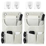 2 Stück Hängeorganizer, Hohe Kapazität Hängeaufbewahrung mit 4 Haken Faltbares Leinen Wand Organizer Hängend Wand Aufbewahrungstasche Leinen Aufbewahrung Hängend für Zuhause Büro Bad, Beige