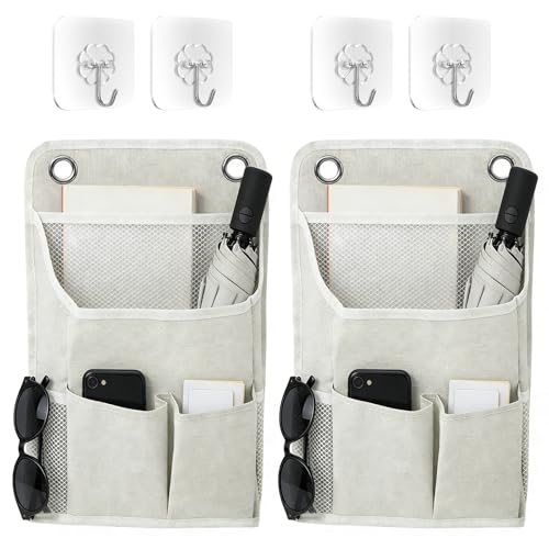 2 Stück Hängeorganizer, Hohe Kapazität Hängeaufbewahrung mit 4 Haken Faltbares Leinen Wand Organizer Hängend Wand Aufbewahrungstasche Leinen Aufbewahrung Hängend für Zuhause Büro Bad, Beige
