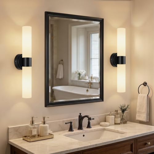 Image of Rechargeable Wall Sconces Set of Two, Modern Matte Battery Operated Wall Light Fixtures with Remote Control, Dimmable Wireless Wall Sconces with Milky Glass for Bathroom Mirror Bedroom Living Room