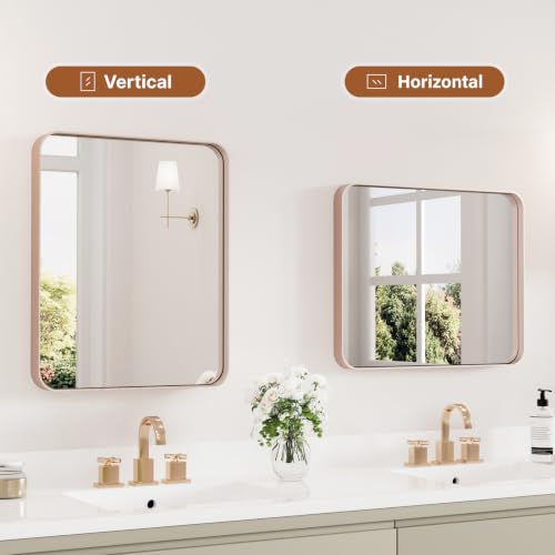 Image of Kosmonia 20x16 Inch Bathroom Vanity Mirror Brushed Rose Gold