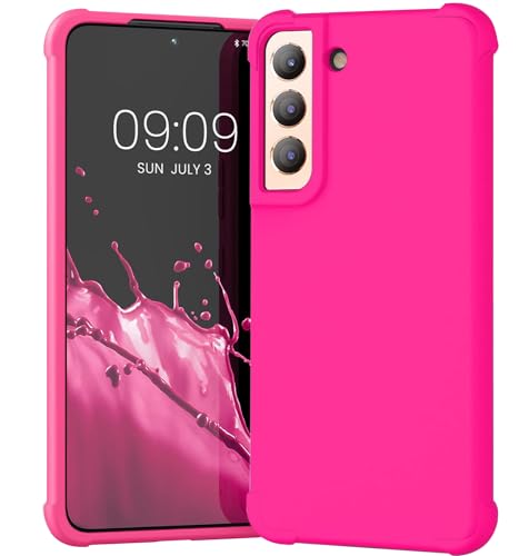 KIOMY Neon Pink Soft Finish Case for Samsung Galaxy S21 5G, Silicone Shockproof Protection, Elegant Phone Back Cover, Bright Solid Color