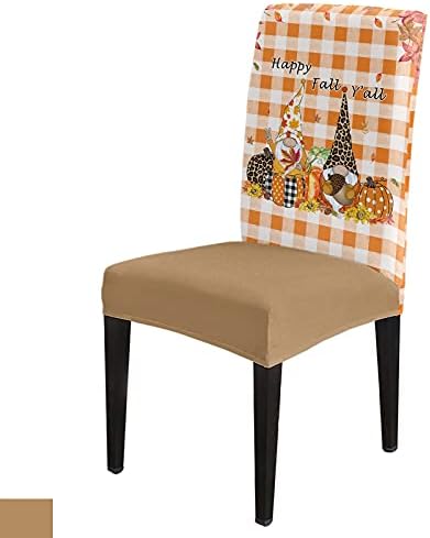 Z&L Home Dining Room Chair Covers Fall Gnomes with Pumpkin Fall Harvest, Washable Removable Stretch Slipcovers, Retro Buffalo Grid Seat Protector Cover for Hotel, Banquet, Wedding Party, 6PCS
