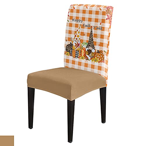 Z&L Home Dining Room Chair Covers Fall Gnomes With Pumpkin Fall Harvest, Washable Removable Stretch Slipcovers, Retro Buffalo Grid Seat Protector Cover For Hotel, Banquet, Wedding Party, 6Pcs #TOP13