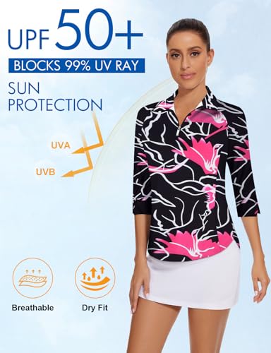 Image of Cucuchy Style Womens Golf Shirt 3 /4 Sleeve Quarter Zip Workout Tennis Tops Quick Dry UPF 50+ Shirts