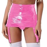 winying Damen Wetlook Strumpfgürtel Strumpfhalter Lack Leder Dessous Stretch Strapsgürtel Gogo Outfit Clubwear Rosa G XL